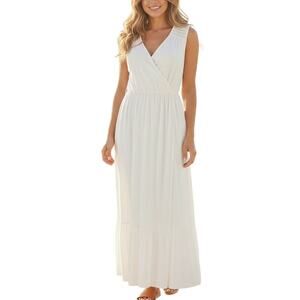 Knox Rose White Gauze Boho Maxi Dress XXL Lined Sleeveless Wrap Tie Waist Bridal